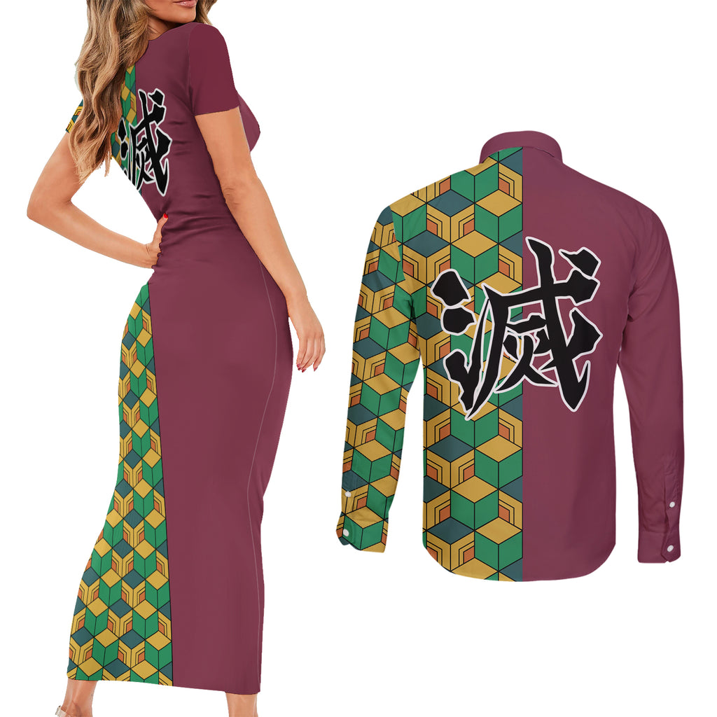 Giyuu Couples Matching Short Sleeve Bodycon Dress and Long Sleeve Button Shirt Demon Slayer Funny Style
