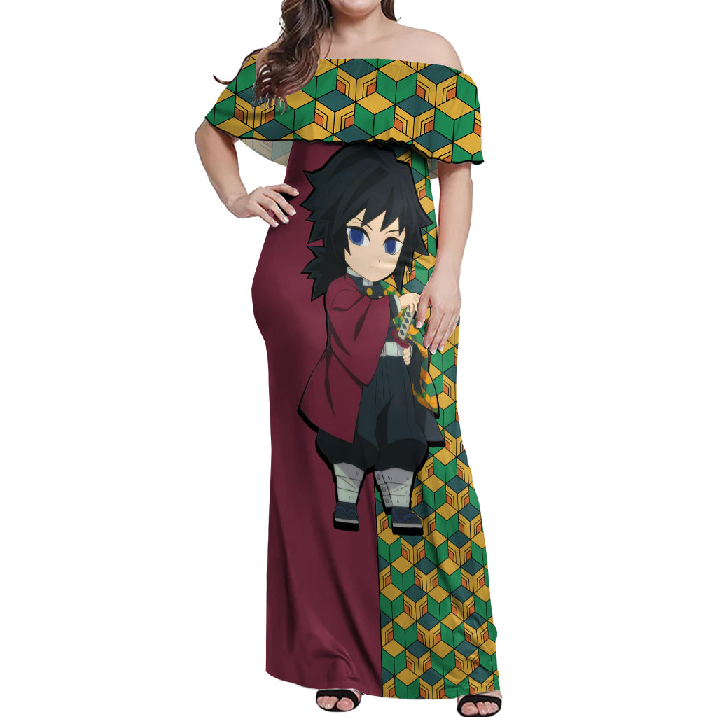 Giyuu Off Shoulder Maxi Dress Demon Slayer Funny Style