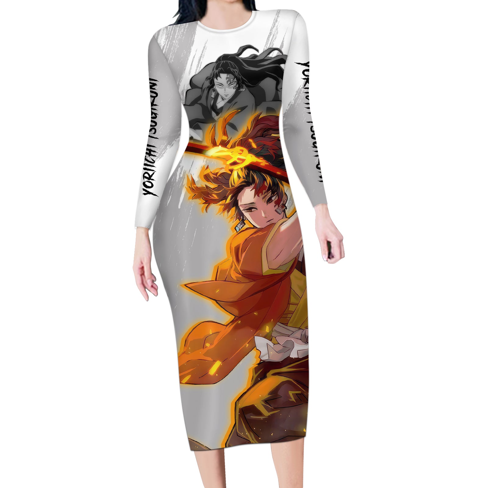 Yoriichi Tsugikuni Long Sleeve Bodycon Dress Demon Slayer