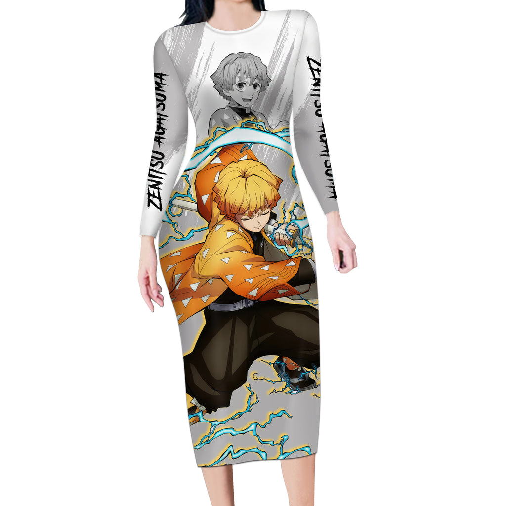 Zenitsu Long Sleeve Bodycon Dress Demon Slayer