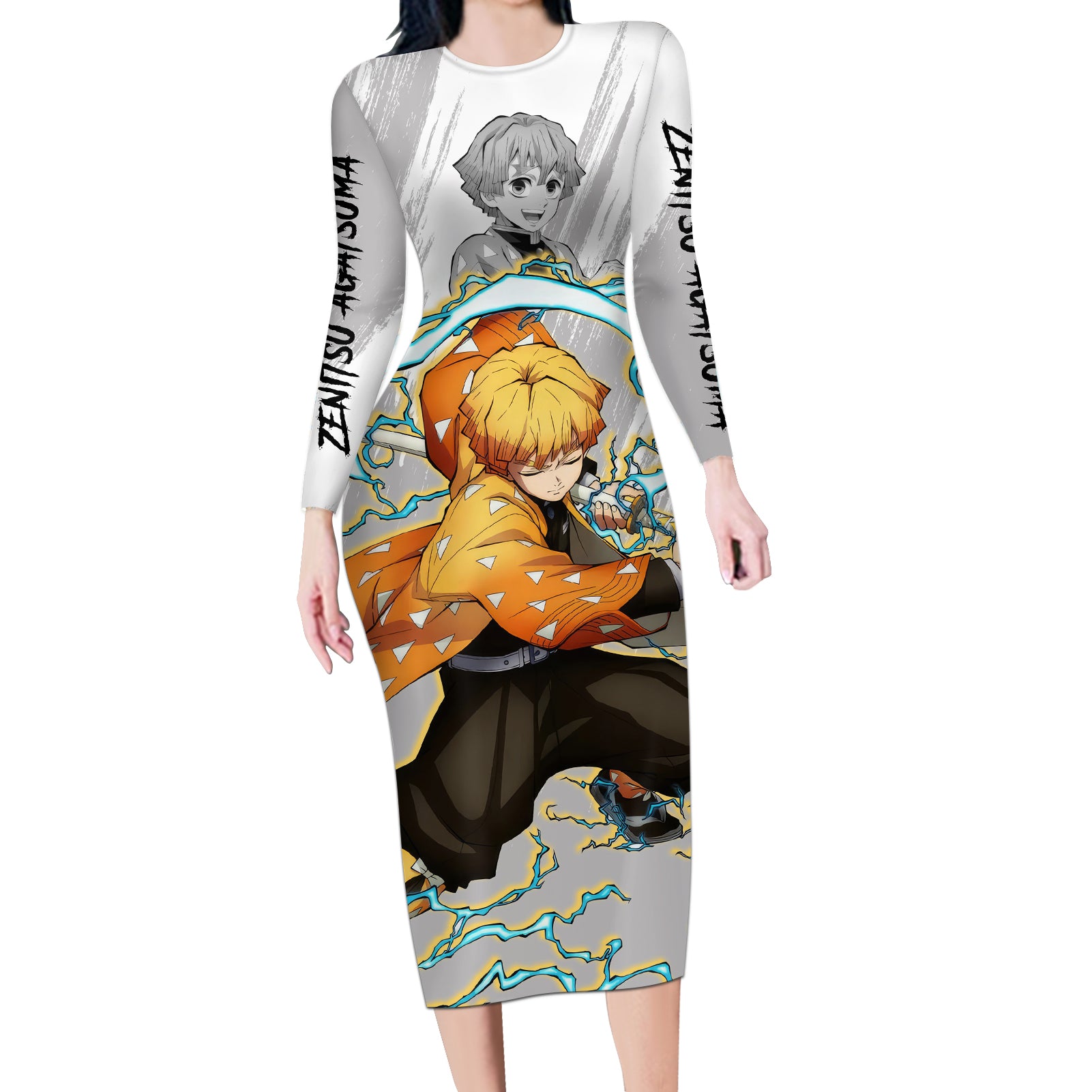 Zenitsu Long Sleeve Bodycon Dress Demon Slayer