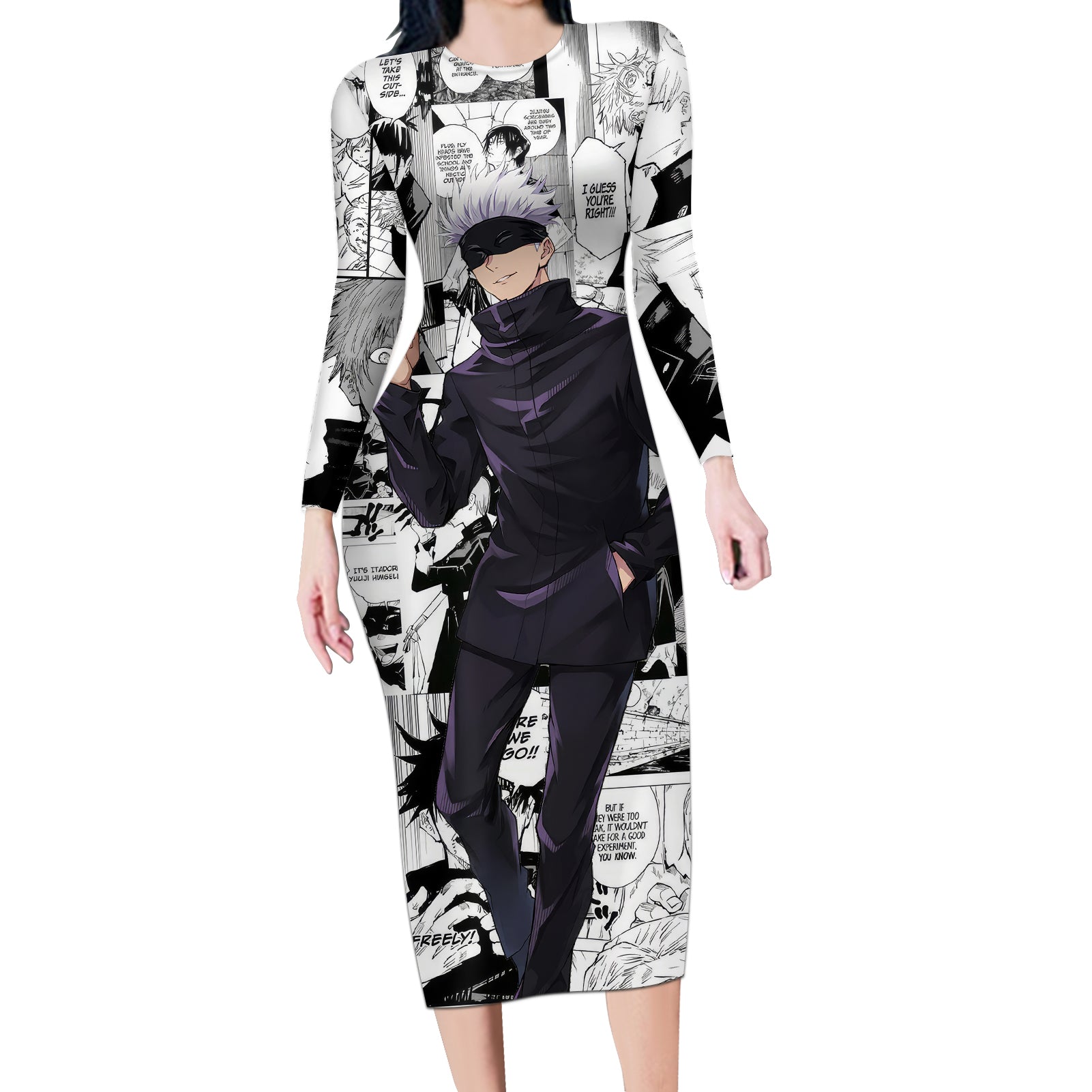 Satoru Gojo  - Jujutsu Kaisen Long Sleeve Bodycon Dress Mix Manga Shirts