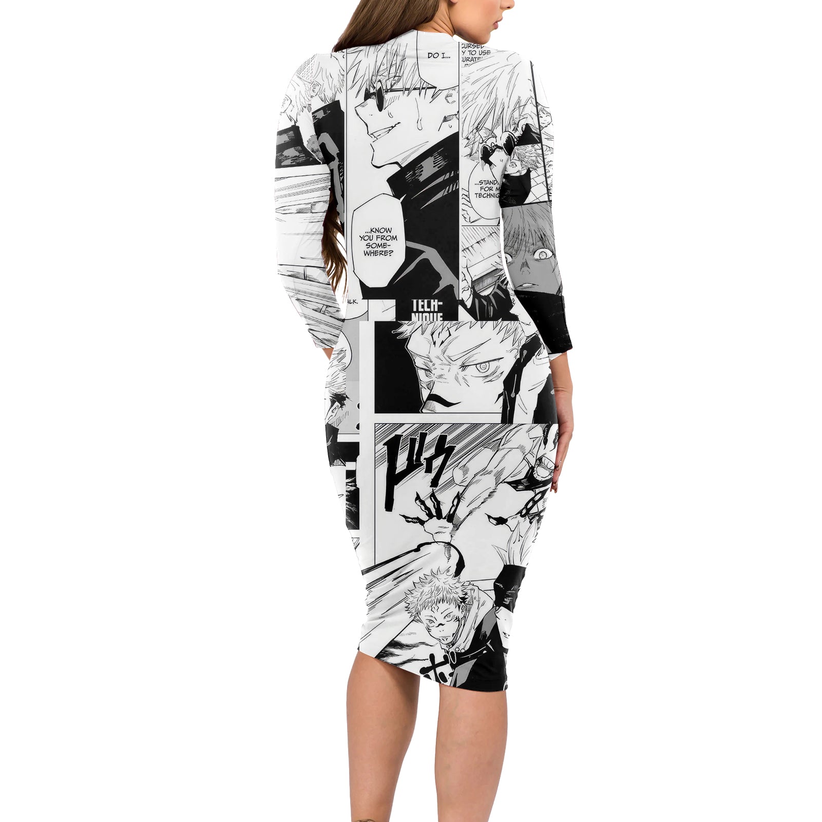 Satoru Gojo  - Jujutsu Kaisen Long Sleeve Bodycon Dress Mix Manga Shirts