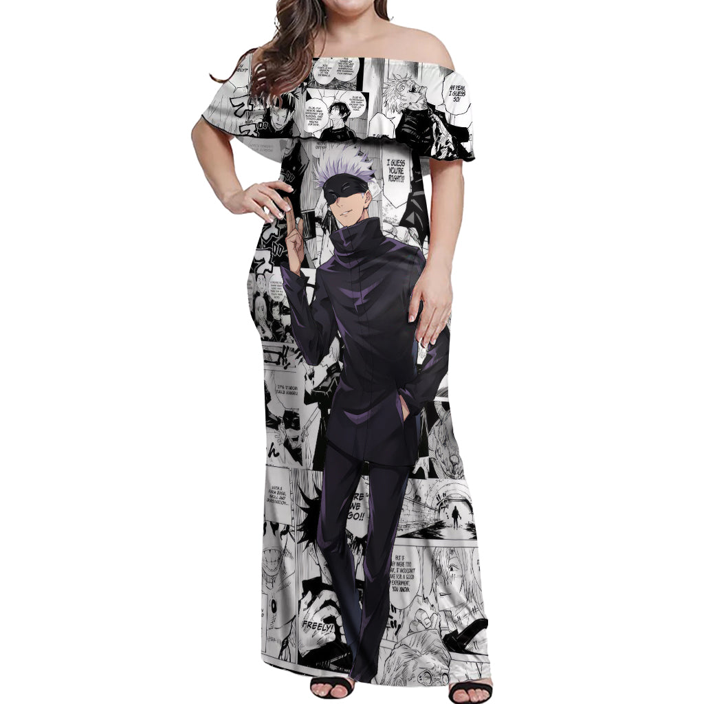 Satoru Gojo  - Jujutsu Kaisen Off Shoulder Maxi Dress Mix Manga Shirts