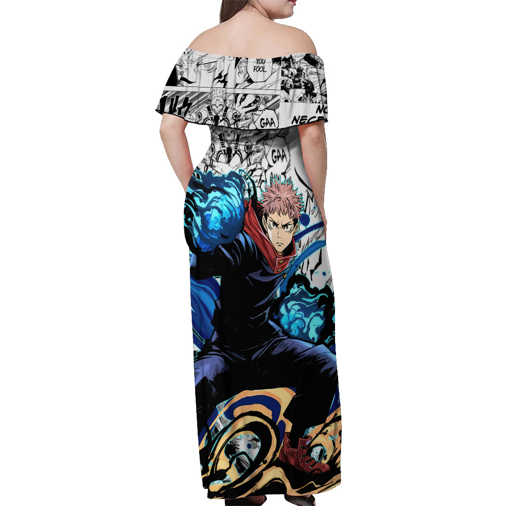 Yuji Itadori - Jujutsu Kaisen Off Shoulder Maxi Dress Manga Style