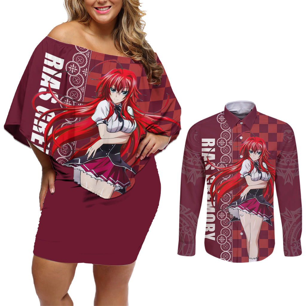 Rias Gremory Couples Matching Off Shoulder Short Dress and Long Sleeve Button Shirt High School DxD Anime