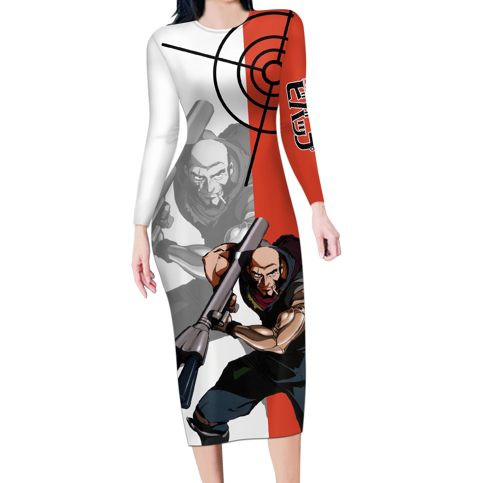 Jet Black Cowboy Bebop Long Sleeve Bodycon Dress Anime Style