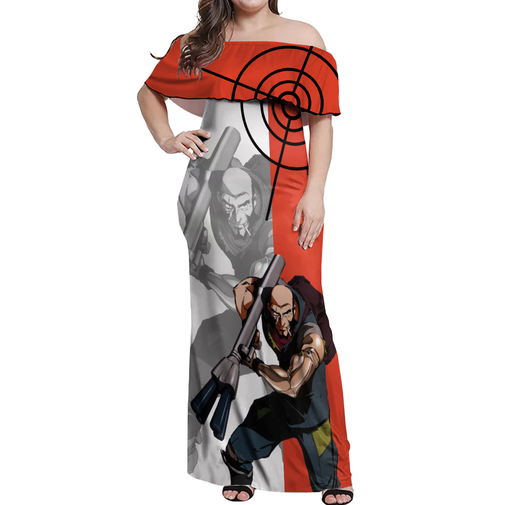 Jet Black Cowboy Bebop Off Shoulder Maxi Dress Anime Style