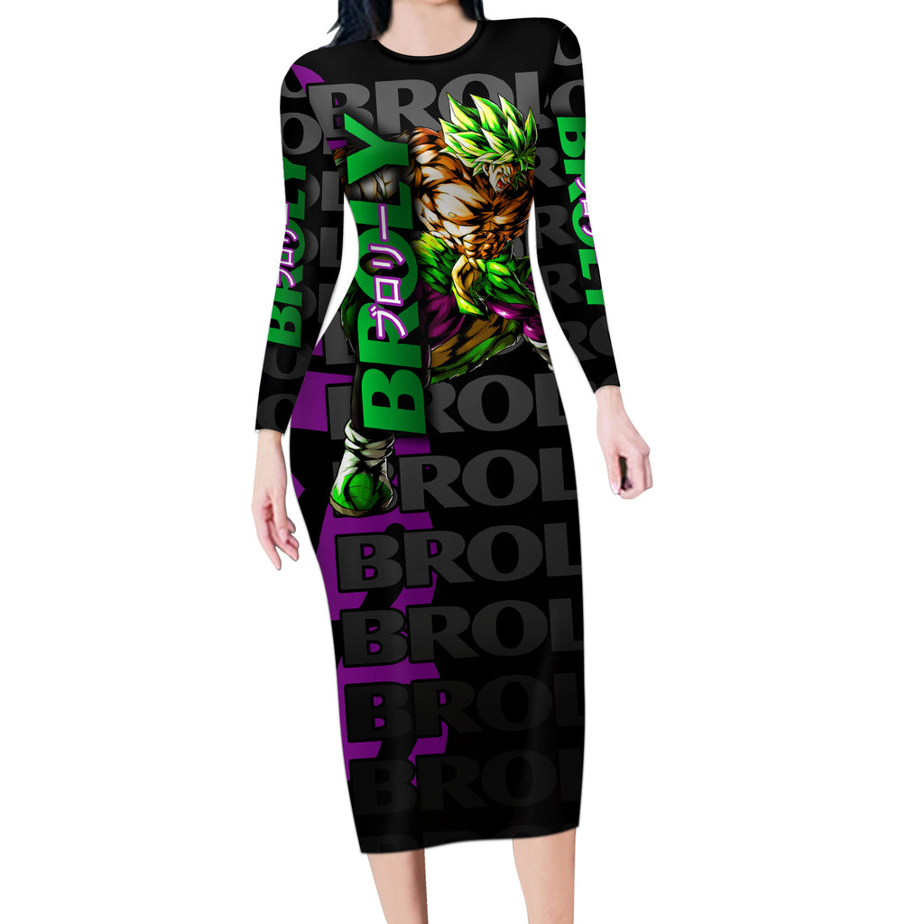 Super Saijan Broly - Dragon Ball Long Sleeve Bodycon Dress Anime Mix Pattern Style
