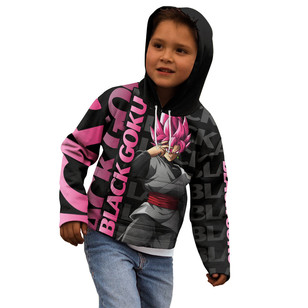 Black Goku Kid Hoodie Anime Mix Text Pattern Abstract Style