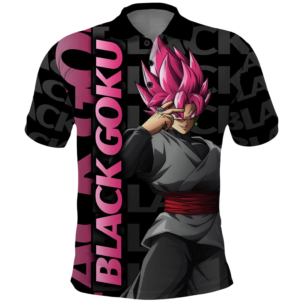 Black Goku Polo Shirt Anime Mix Text Pattern Abstract Style