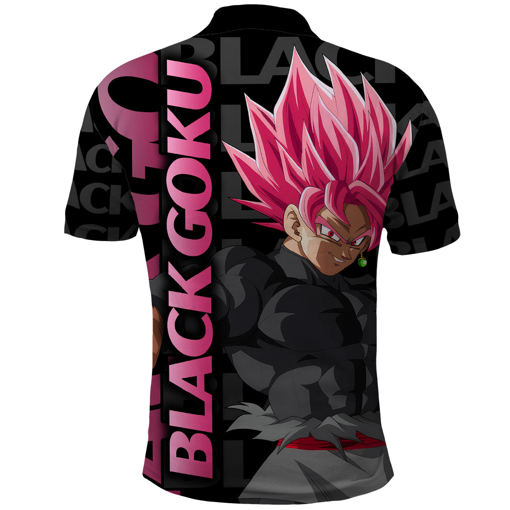 Black Goku Polo Shirt Anime Mix Text Pattern Abstract Style