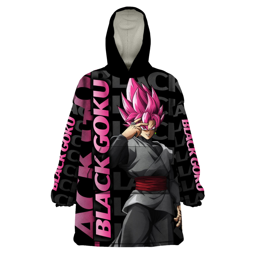 Black Goku Wearable Blanket Hoodie Anime Mix Text Pattern Abstract Style