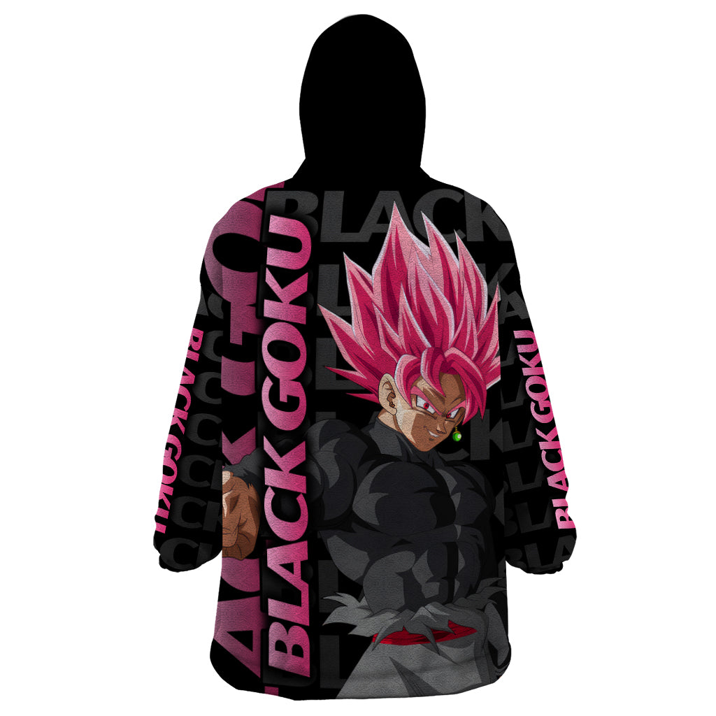 Black Goku Wearable Blanket Hoodie Anime Mix Text Pattern Abstract Style