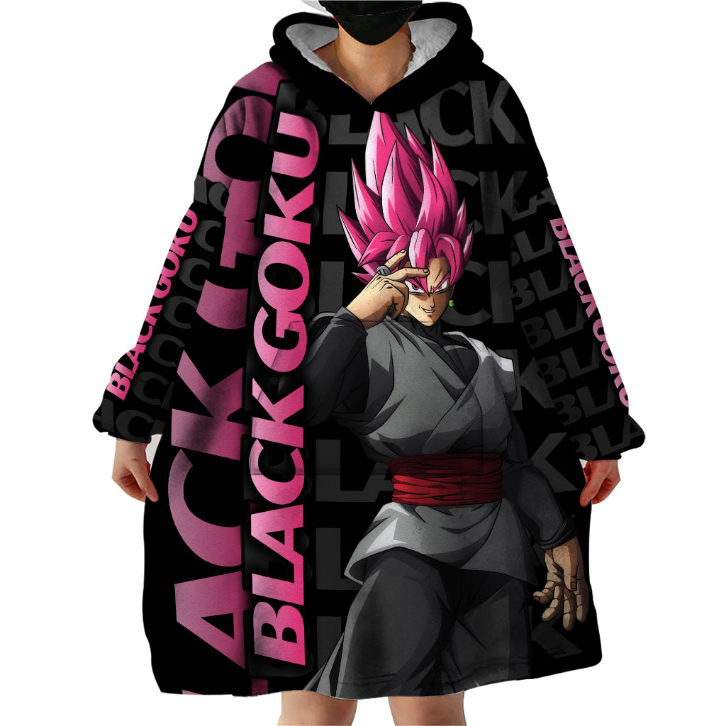 Black Goku Wearable Blanket Hoodie Anime Mix Text Pattern Abstract Style