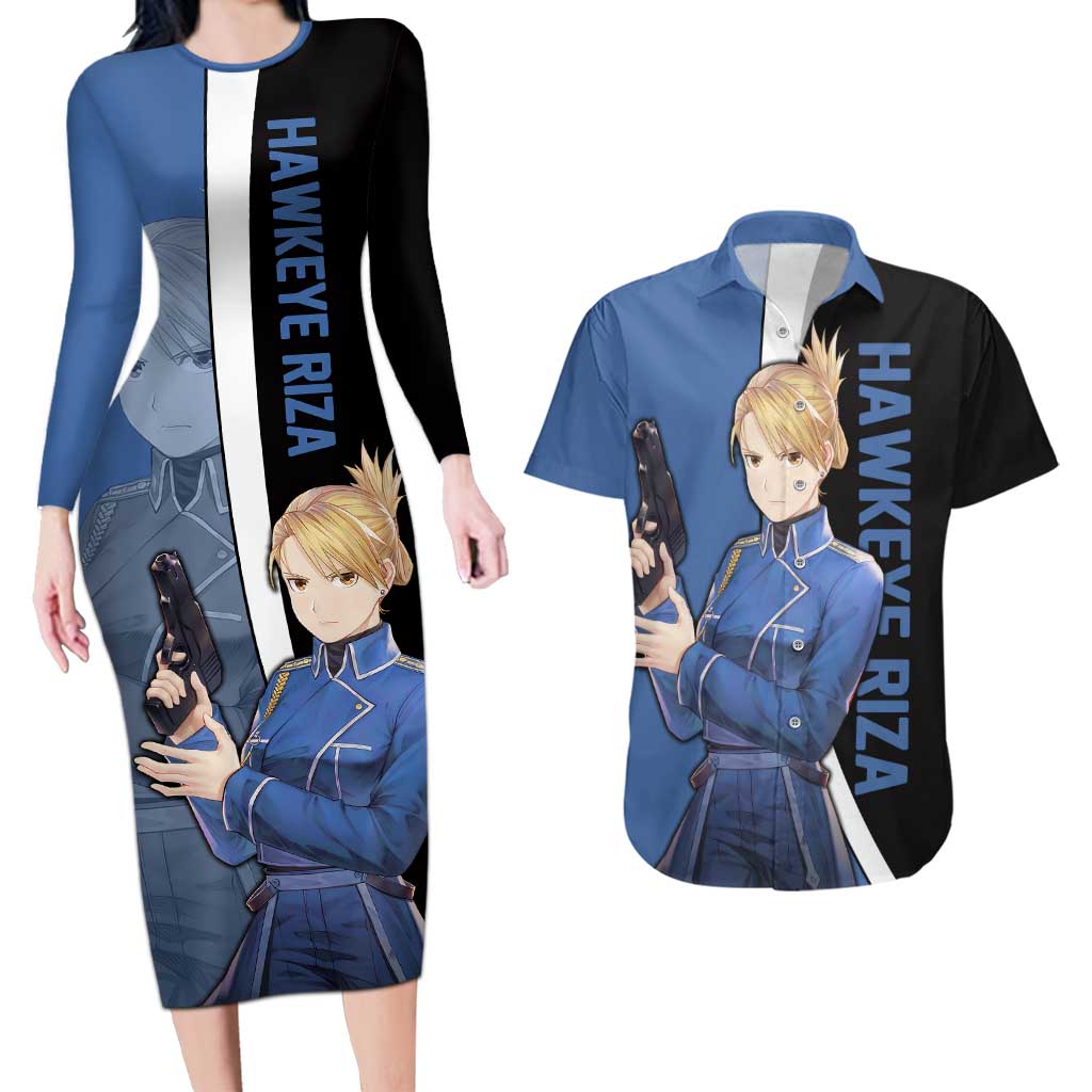 Hawkeye Riza - Fullmetal Alchemist Couples Matching Long Sleeve Bodycon Dress and Hawaiian Shirt Anime Style - The Mazicc