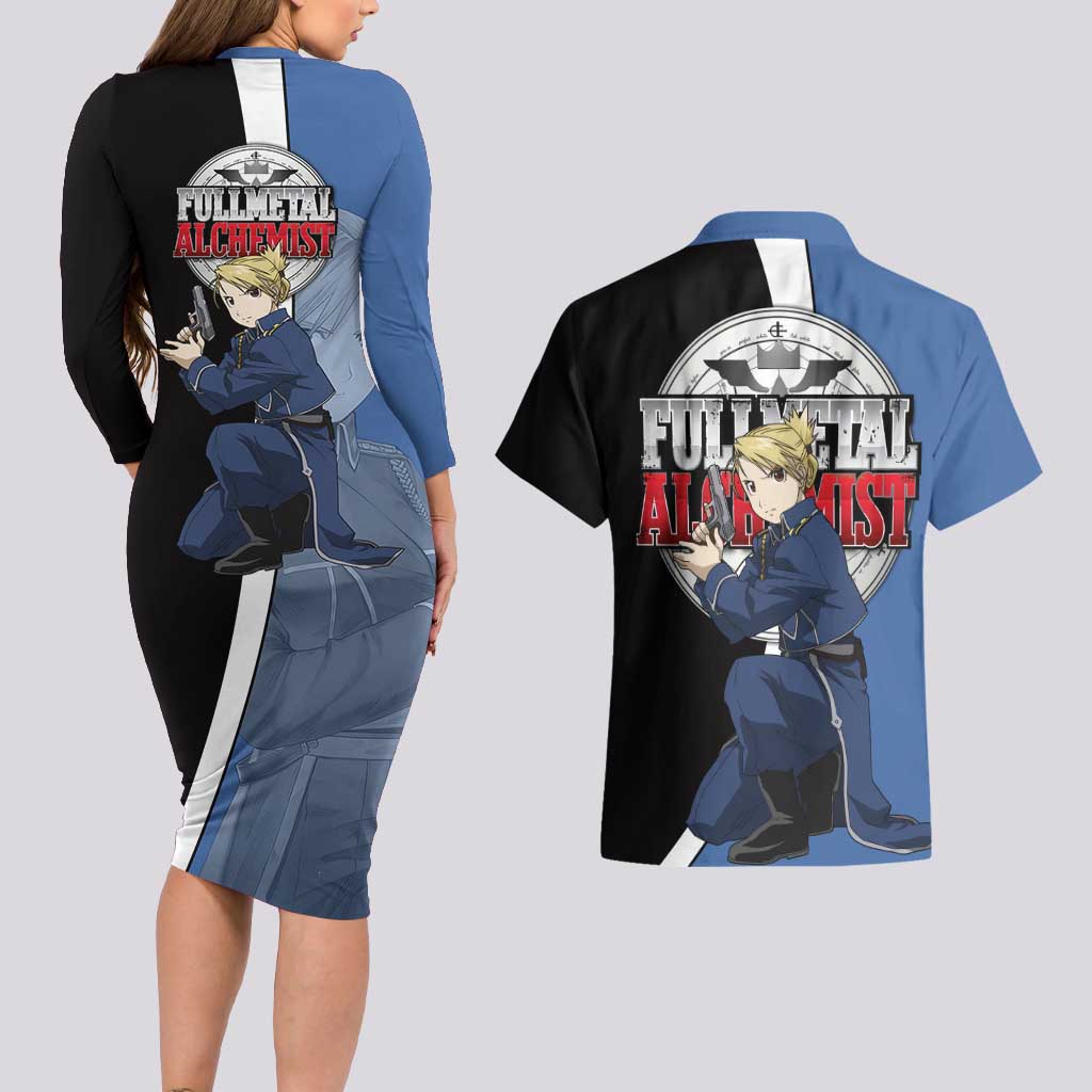 Hawkeye Riza - Fullmetal Alchemist Couples Matching Long Sleeve Bodycon Dress and Hawaiian Shirt Anime Style - The Mazicc