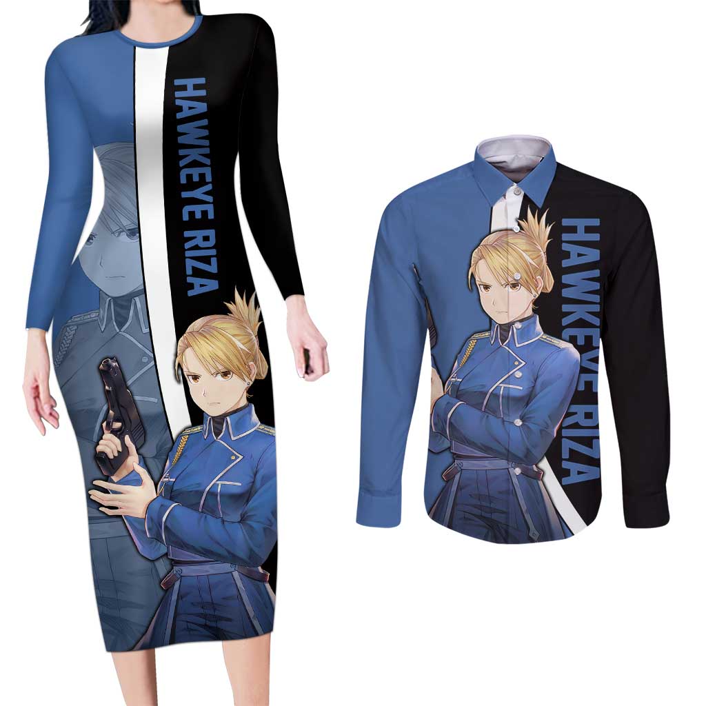 Hawkeye Riza - Fullmetal Alchemist Couples Matching Long Sleeve Bodycon Dress and Long Sleeve Button Shirt Anime Style - The Mazicc