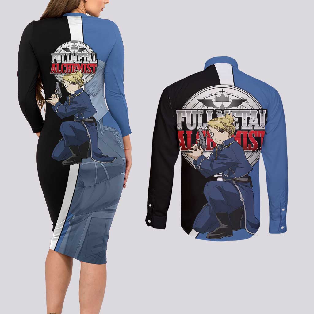 Hawkeye Riza - Fullmetal Alchemist Couples Matching Long Sleeve Bodycon Dress and Long Sleeve Button Shirt Anime Style - The Mazicc