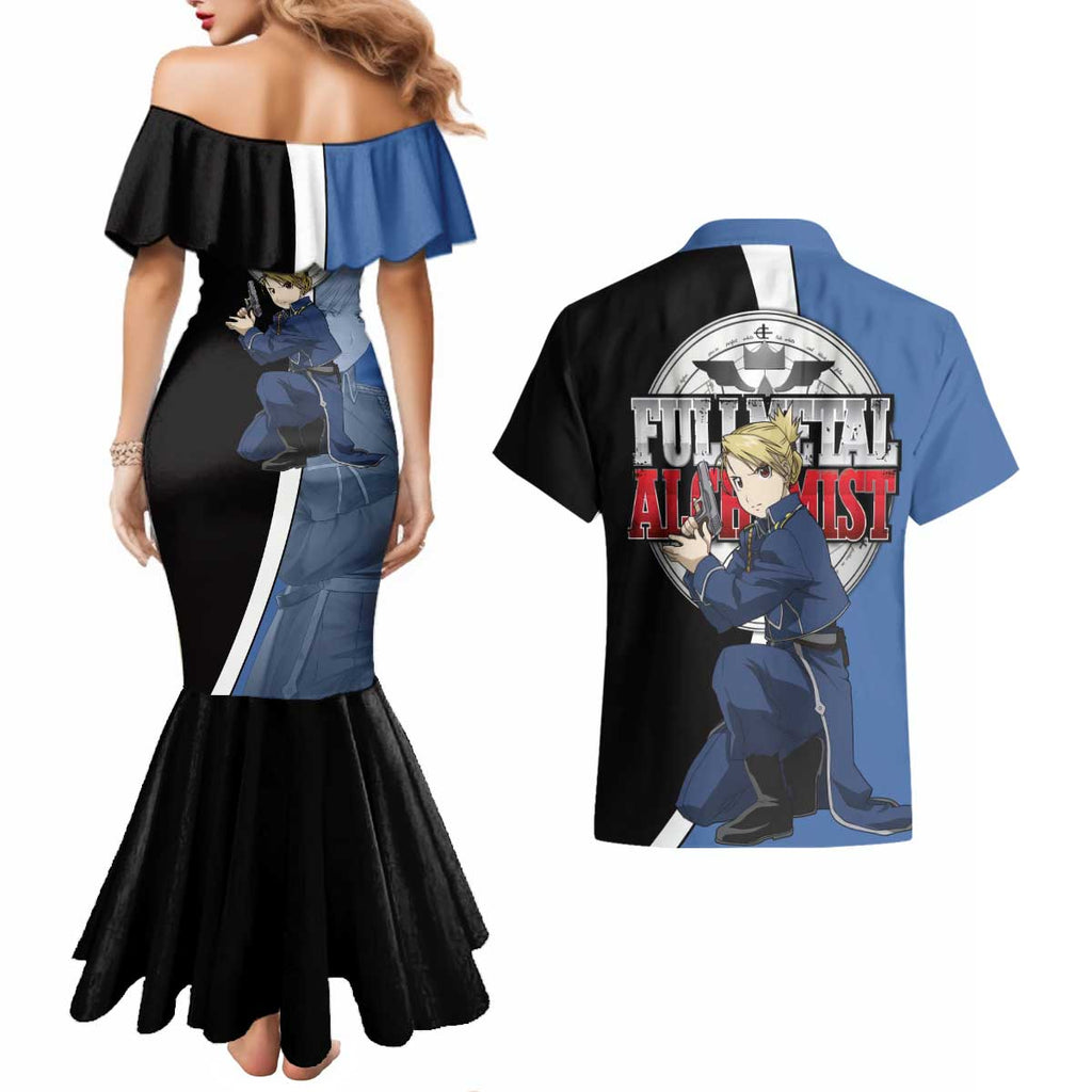 Hawkeye Riza - Fullmetal Alchemist Couples Matching Mermaid Dress and Hawaiian Shirt Anime Style - The Mazicc