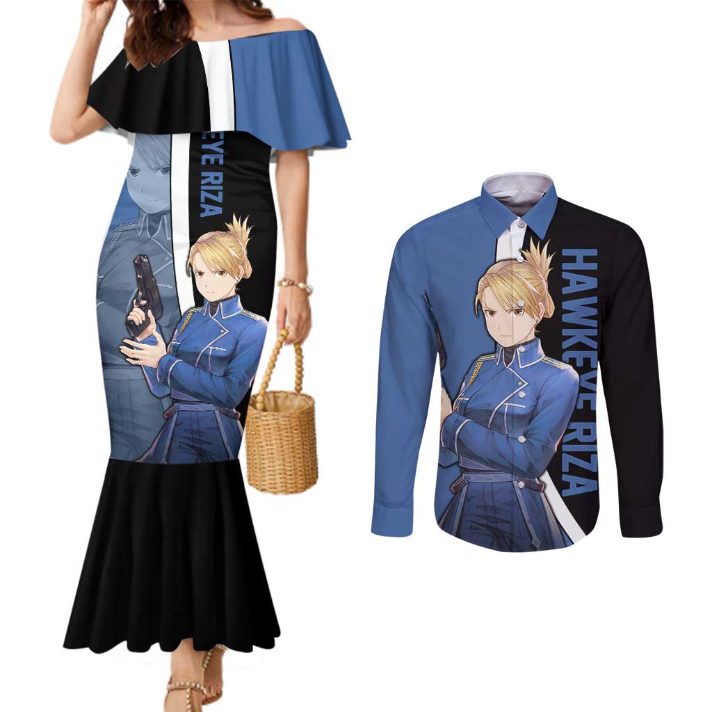 Hawkeye Riza - Fullmetal Alchemist Couples Matching Mermaid Dress and Long Sleeve Button Shirt Anime Style - The Mazicc