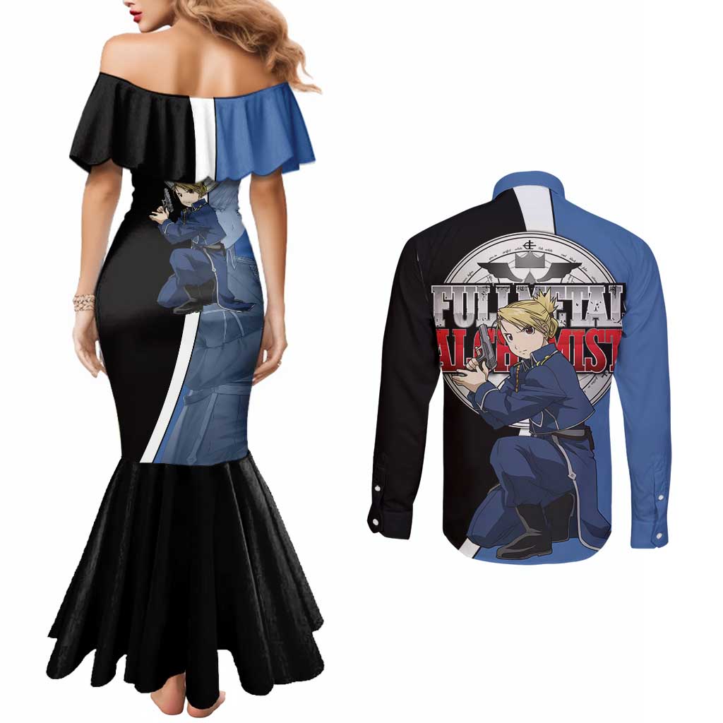 Hawkeye Riza - Fullmetal Alchemist Couples Matching Mermaid Dress and Long Sleeve Button Shirt Anime Style - The Mazicc