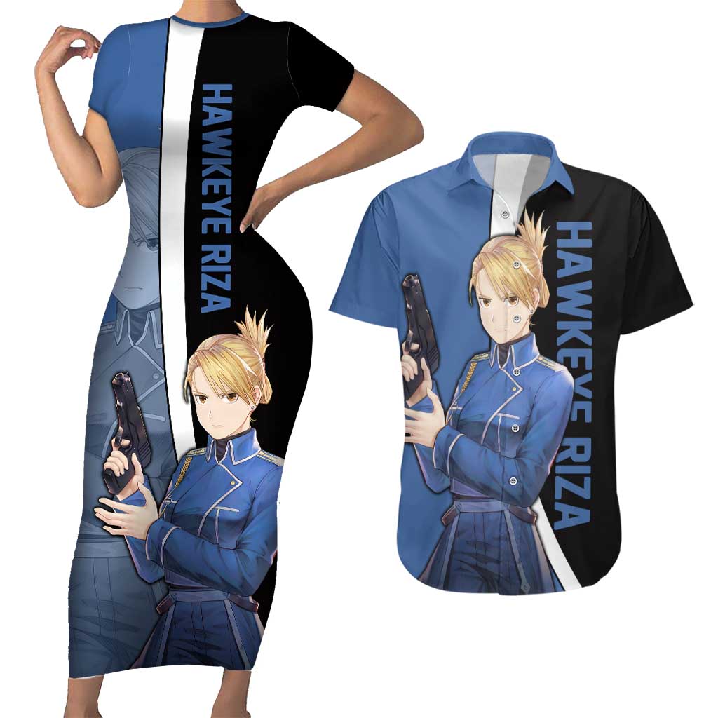 Hawkeye Riza - Fullmetal Alchemist Couples Matching Short Sleeve Bodycon Dress and Hawaiian Shirt Anime Style - The Mazicc