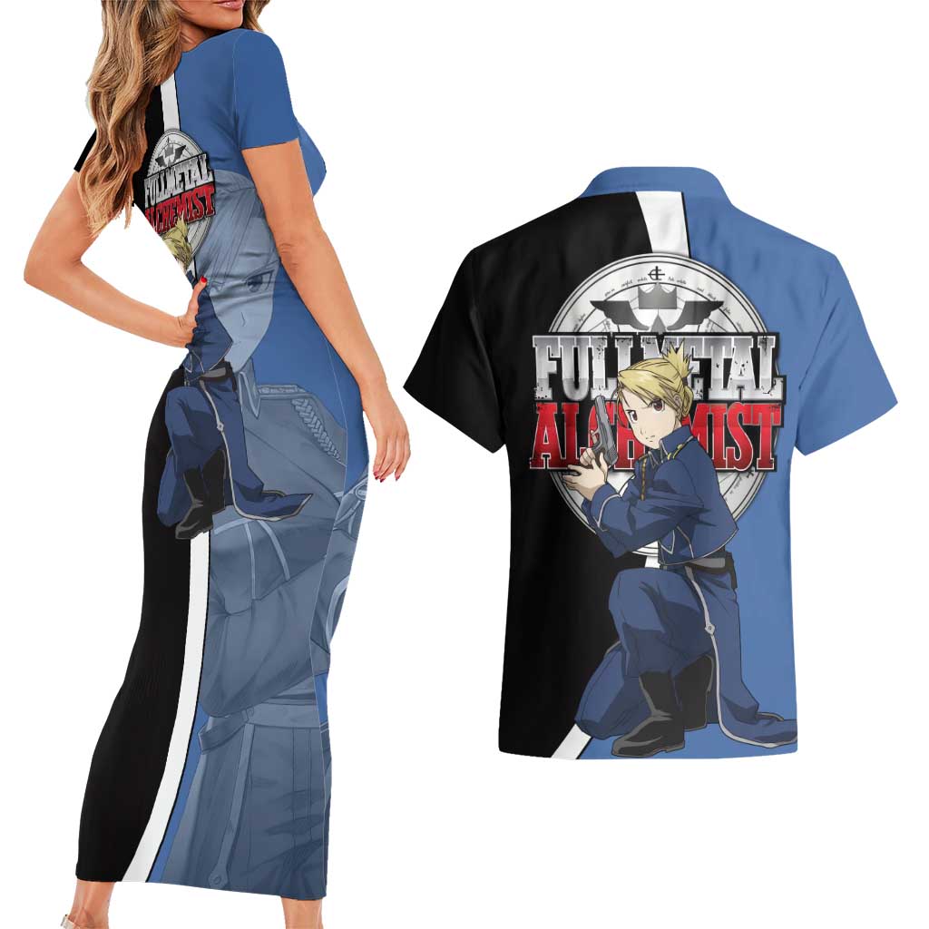 Hawkeye Riza - Fullmetal Alchemist Couples Matching Short Sleeve Bodycon Dress and Hawaiian Shirt Anime Style - The Mazicc