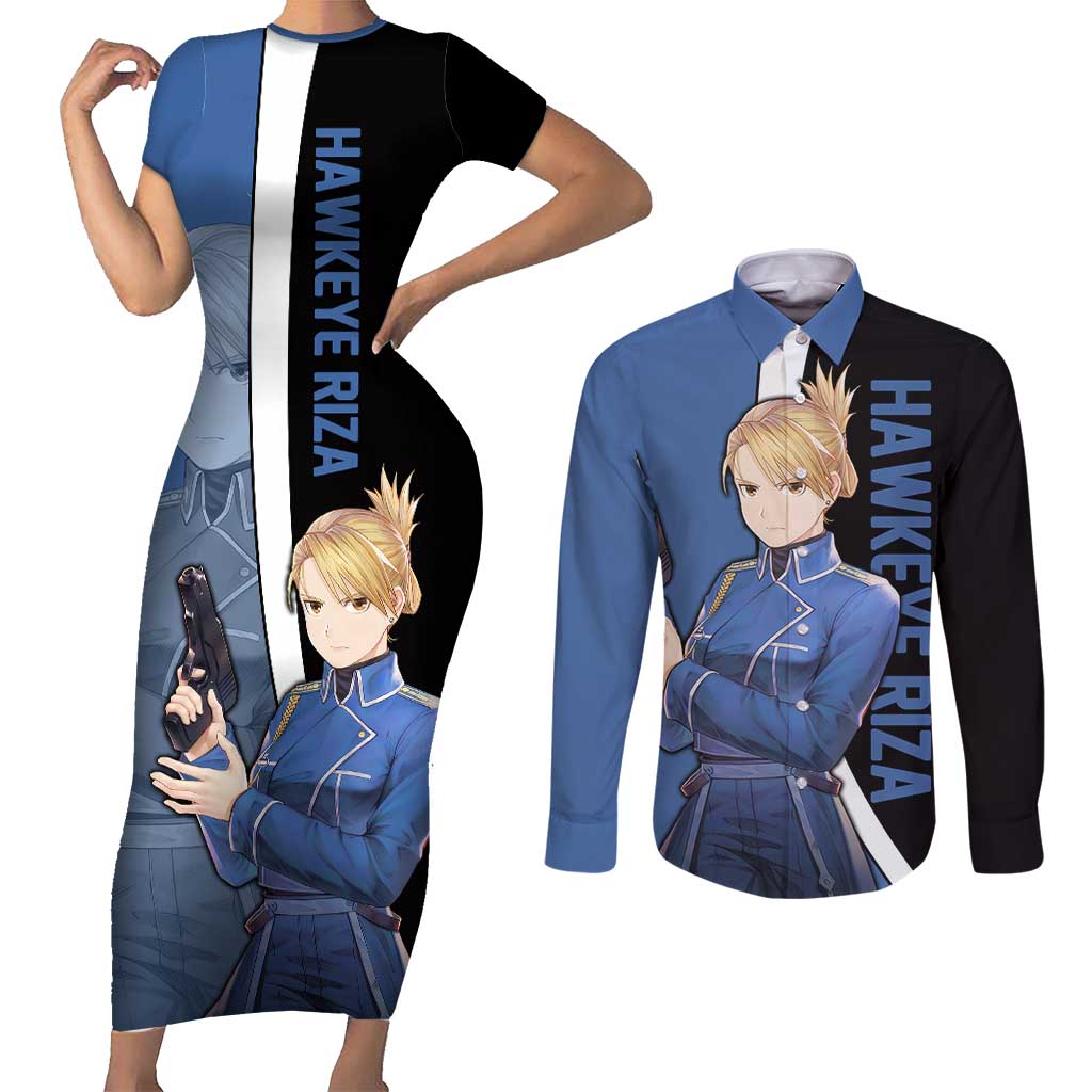 Hawkeye Riza - Fullmetal Alchemist Couples Matching Short Sleeve Bodycon Dress and Long Sleeve Button Shirt Anime Style - The Mazicc