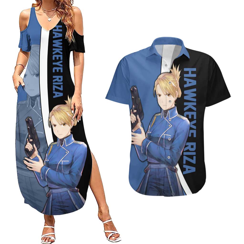 Hawkeye Riza - Fullmetal Alchemist Couples Matching Summer Maxi Dress and Hawaiian Shirt Anime Style - The Mazicc