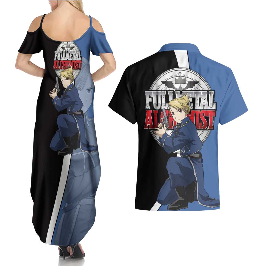 Hawkeye Riza - Fullmetal Alchemist Couples Matching Summer Maxi Dress and Hawaiian Shirt Anime Style - The Mazicc