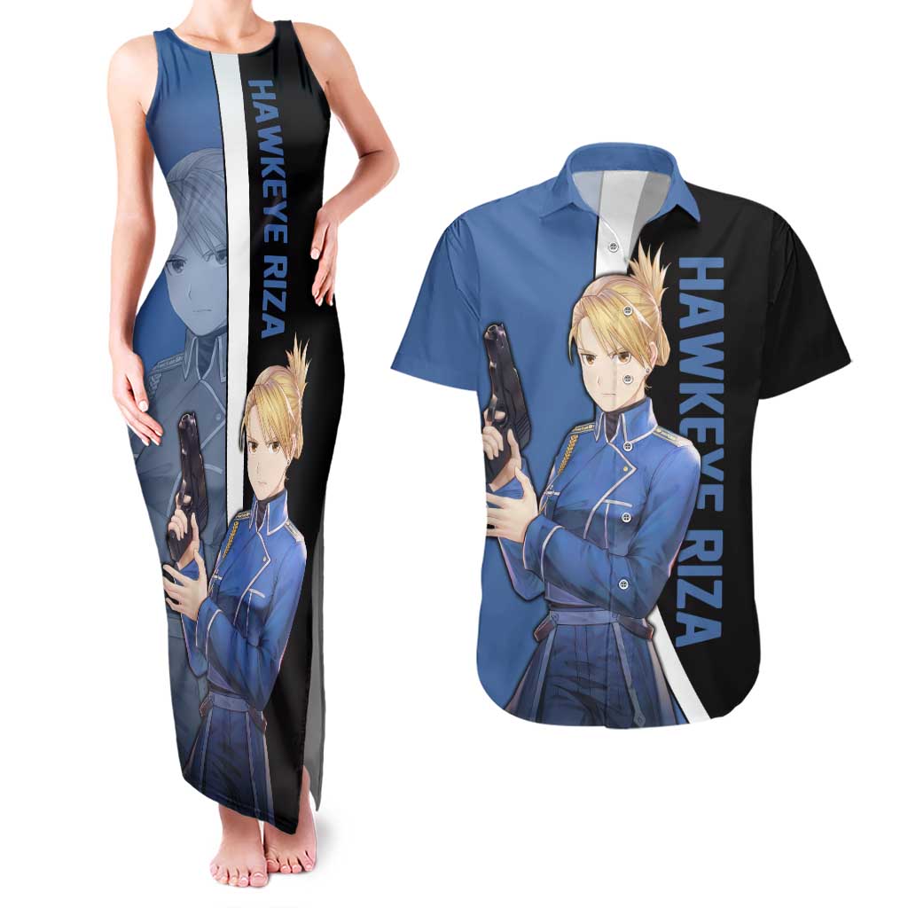 Hawkeye Riza - Fullmetal Alchemist Couples Matching Tank Maxi Dress and Hawaiian Shirt Anime Style - The Mazicc