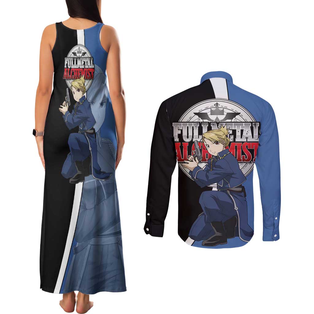 Hawkeye Riza - Fullmetal Alchemist Couples Matching Tank Maxi Dress and Long Sleeve Button Shirt Anime Style - The Mazicc