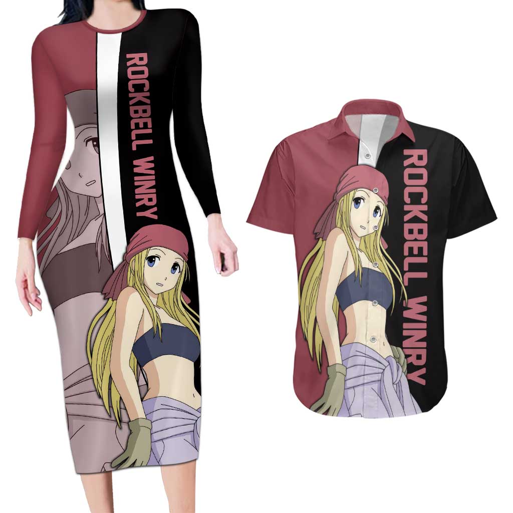 Rockbell Winry - Fullmetal Alchemist Couples Matching Long Sleeve Bodycon Dress and Hawaiian Shirt Anime Style - The Mazicc