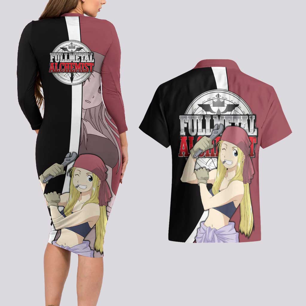 Rockbell Winry - Fullmetal Alchemist Couples Matching Long Sleeve Bodycon Dress and Hawaiian Shirt Anime Style - The Mazicc