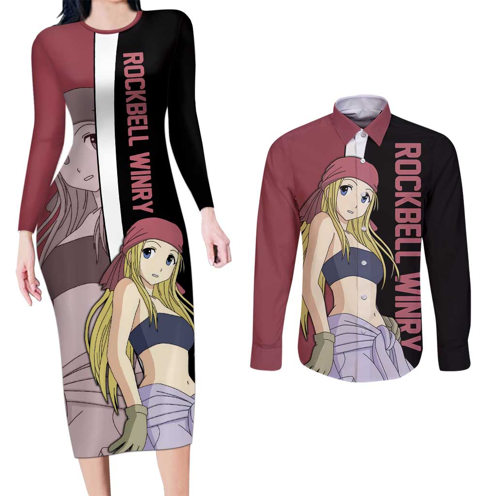 Rockbell Winry - Fullmetal Alchemist Couples Matching Long Sleeve Bodycon Dress and Long Sleeve Button Shirt Anime Style - The Mazicc