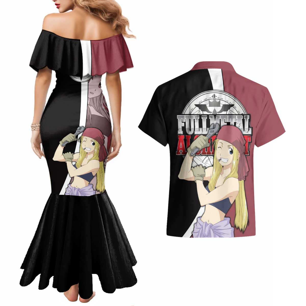 Rockbell Winry - Fullmetal Alchemist Couples Matching Mermaid Dress and Hawaiian Shirt Anime Style - The Mazicc