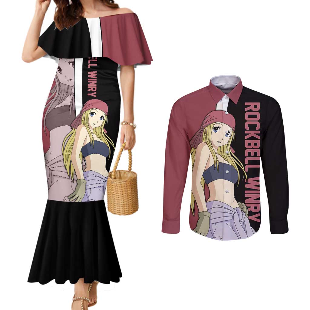 Rockbell Winry - Fullmetal Alchemist Couples Matching Mermaid Dress and Long Sleeve Button Shirt Anime Style - The Mazicc