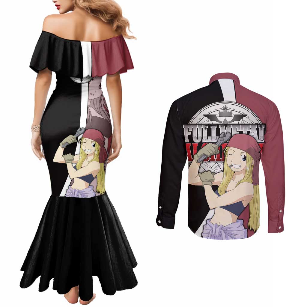 Rockbell Winry - Fullmetal Alchemist Couples Matching Mermaid Dress and Long Sleeve Button Shirt Anime Style - The Mazicc