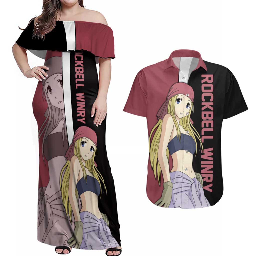 Rockbell Winry - Fullmetal Alchemist Couples Matching Off Shoulder Maxi Dress and Hawaiian Shirt Anime Style - The Mazicc