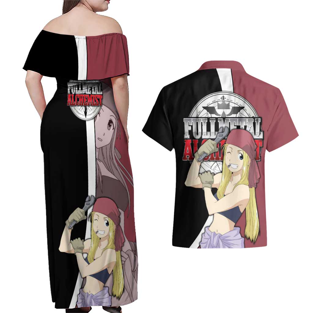 Rockbell Winry - Fullmetal Alchemist Couples Matching Off Shoulder Maxi Dress and Hawaiian Shirt Anime Style - The Mazicc
