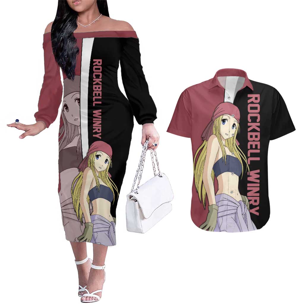Rockbell Winry - Fullmetal Alchemist Couples Matching Off The Shoulder Long Sleeve Dress and Hawaiian Shirt Anime Style - The Mazicc