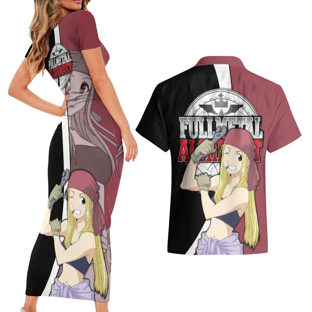 Rockbell Winry - Fullmetal Alchemist Couples Matching Short Sleeve Bodycon Dress and Hawaiian Shirt Anime Style - The Mazicc