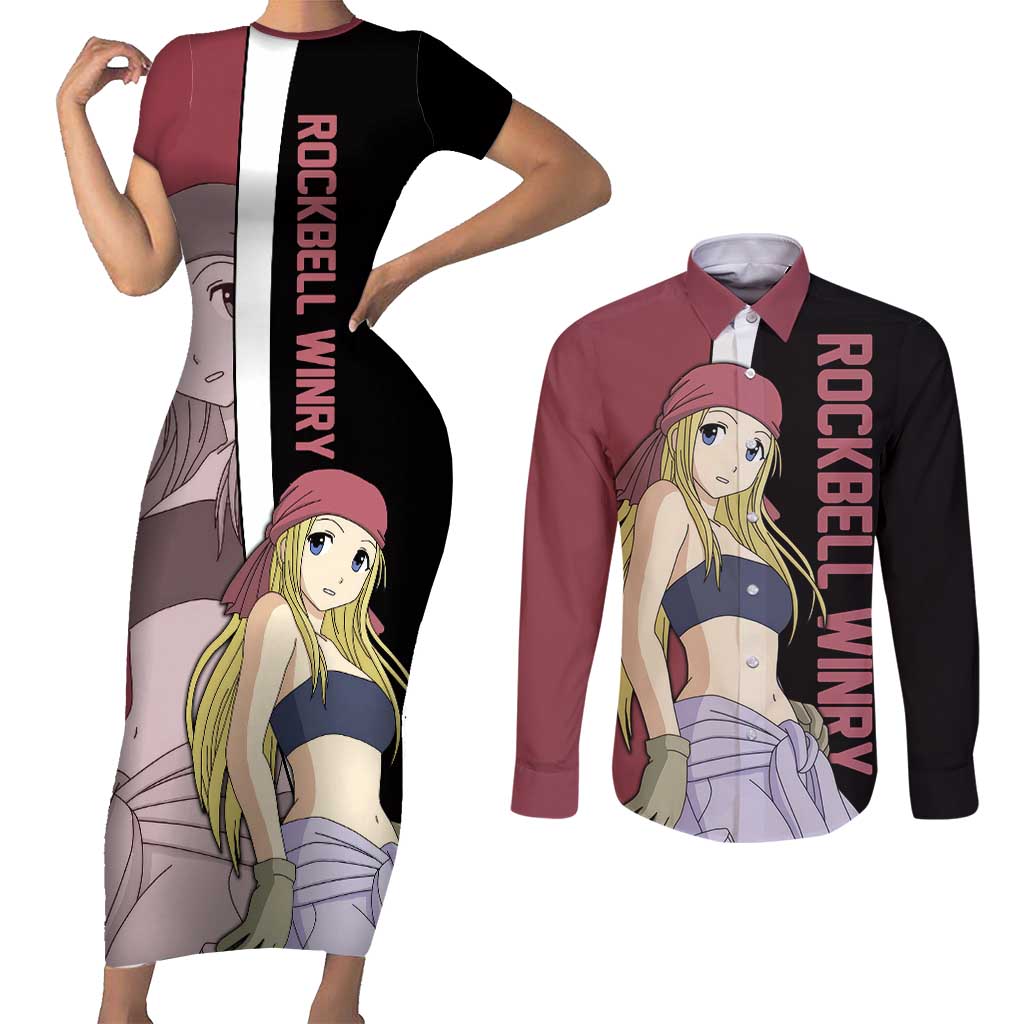 Rockbell Winry - Fullmetal Alchemist Couples Matching Short Sleeve Bodycon Dress and Long Sleeve Button Shirt Anime Style - The Mazicc