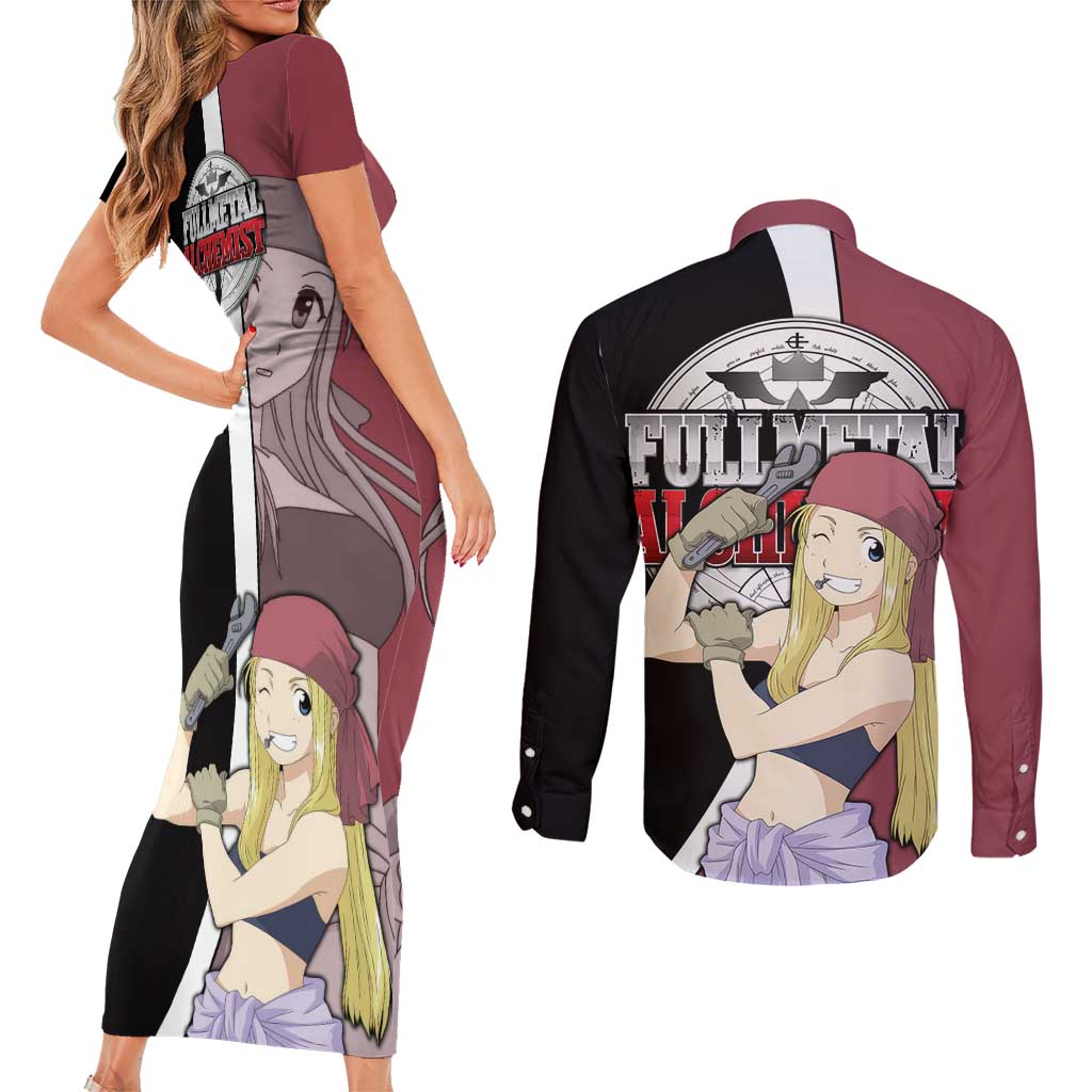 Rockbell Winry - Fullmetal Alchemist Couples Matching Short Sleeve Bodycon Dress and Long Sleeve Button Shirt Anime Style - The Mazicc