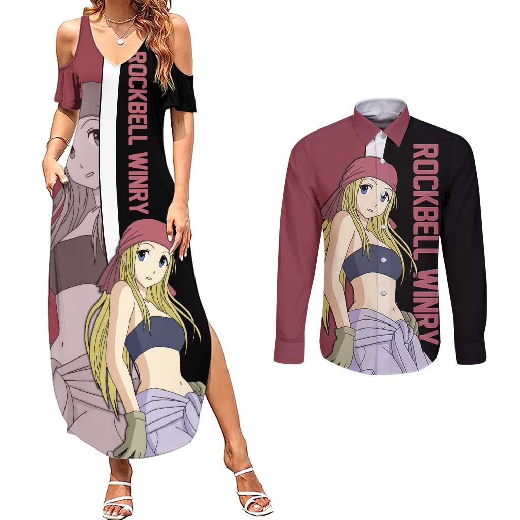 Rockbell Winry - Fullmetal Alchemist Couples Matching Summer Maxi Dress and Long Sleeve Button Shirt Anime Style - The Mazicc