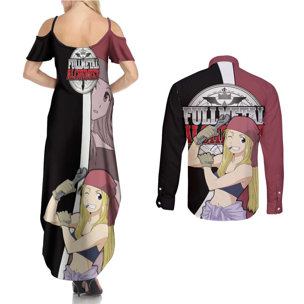 Rockbell Winry - Fullmetal Alchemist Couples Matching Summer Maxi Dress and Long Sleeve Button Shirt Anime Style - The Mazicc