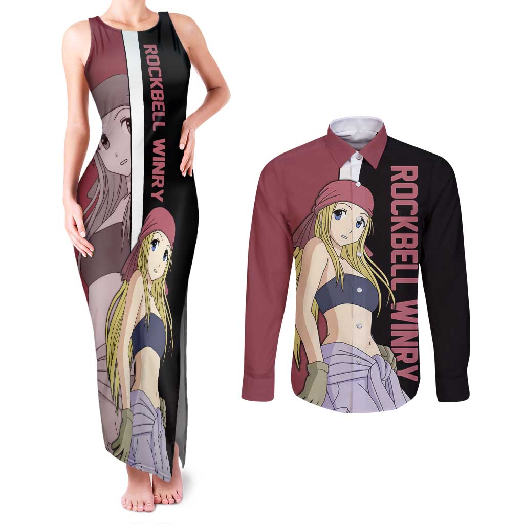 Rockbell Winry - Fullmetal Alchemist Couples Matching Tank Maxi Dress and Long Sleeve Button Shirt Anime Style - The Mazicc