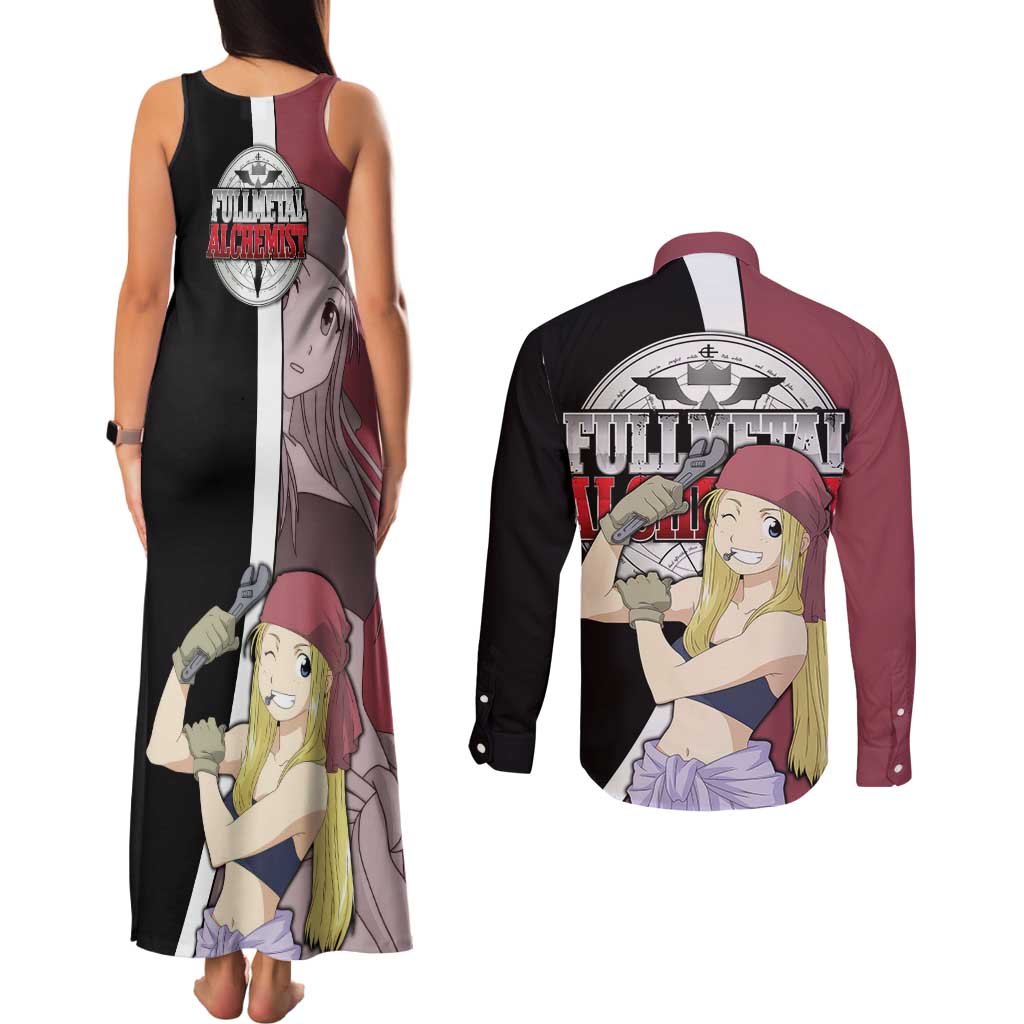 Rockbell Winry - Fullmetal Alchemist Couples Matching Tank Maxi Dress and Long Sleeve Button Shirt Anime Style - The Mazicc