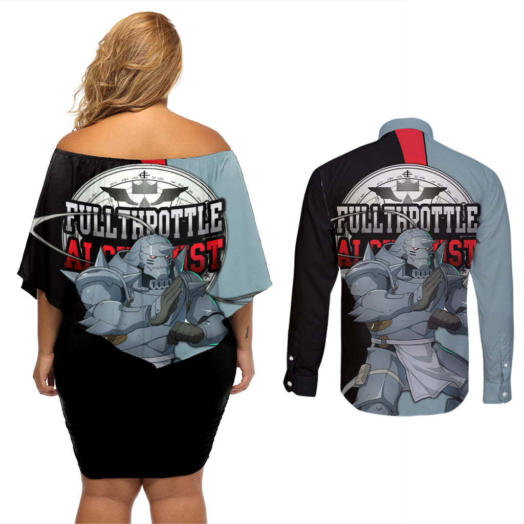 Elric Alphonse - Fullmetal Alchemist Couples Matching Off Shoulder Short Dress and Long Sleeve Button Shirt Anime Style